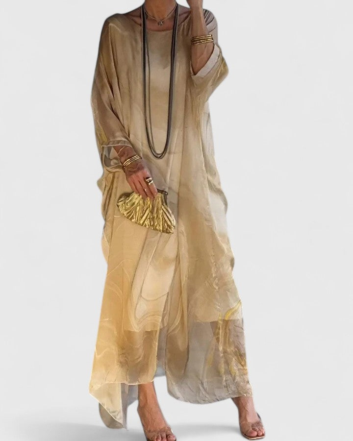 Ruby - Women's Relaxed Fit Maxi Dress with Bat Sleeves