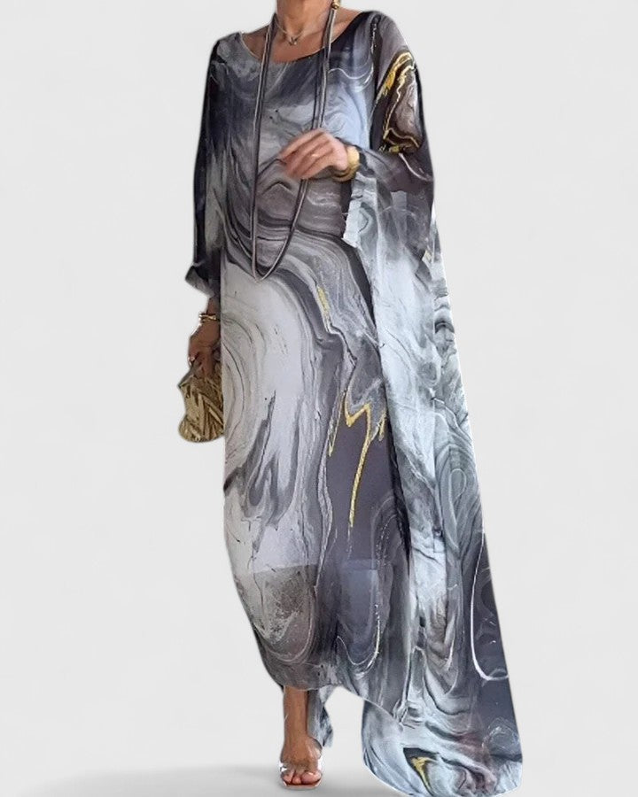 Ruby - Women's Relaxed Fit Maxi Dress with Bat Sleeves