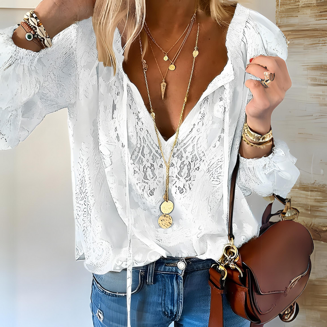 Brenda - Women's Elegant Boho-Blouse with V-Neck