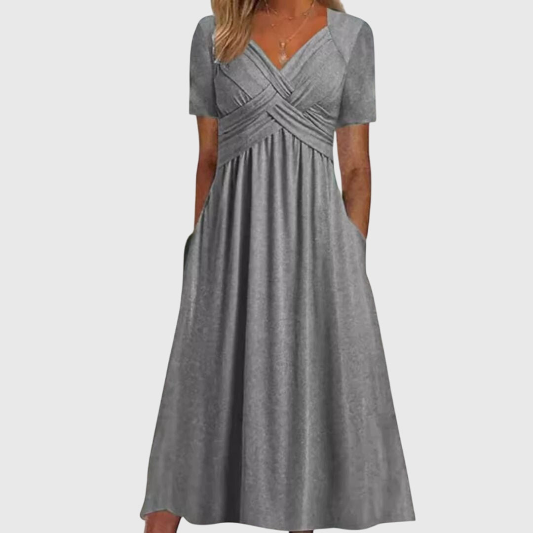 Wendy - Women's Maxi Dress with V-Neck and Short Sleeves