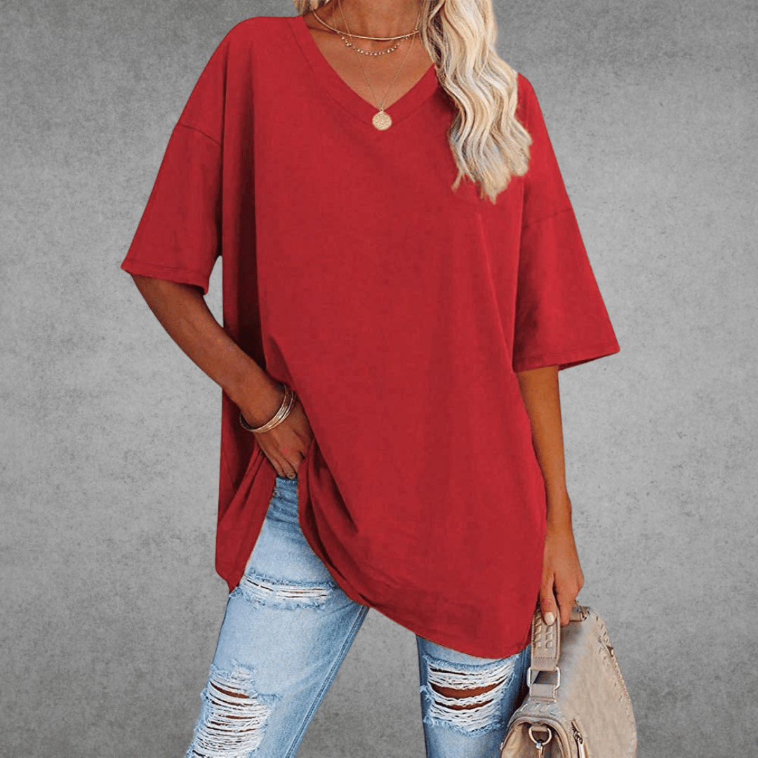 Eliza - Women's Casual Oversize V-Neck T-Shirt