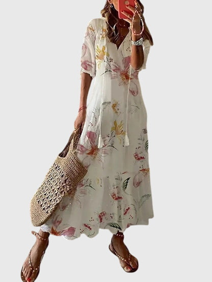 Alison - Women's Boho Maxi Dress with V-Neck