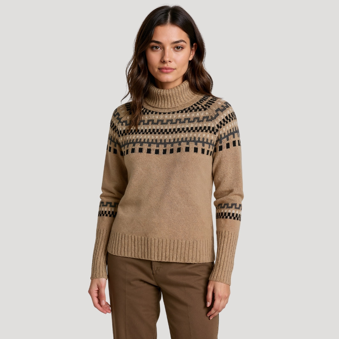 Evie - Women's Spring Patterned Turtleneck-Knit Sweater