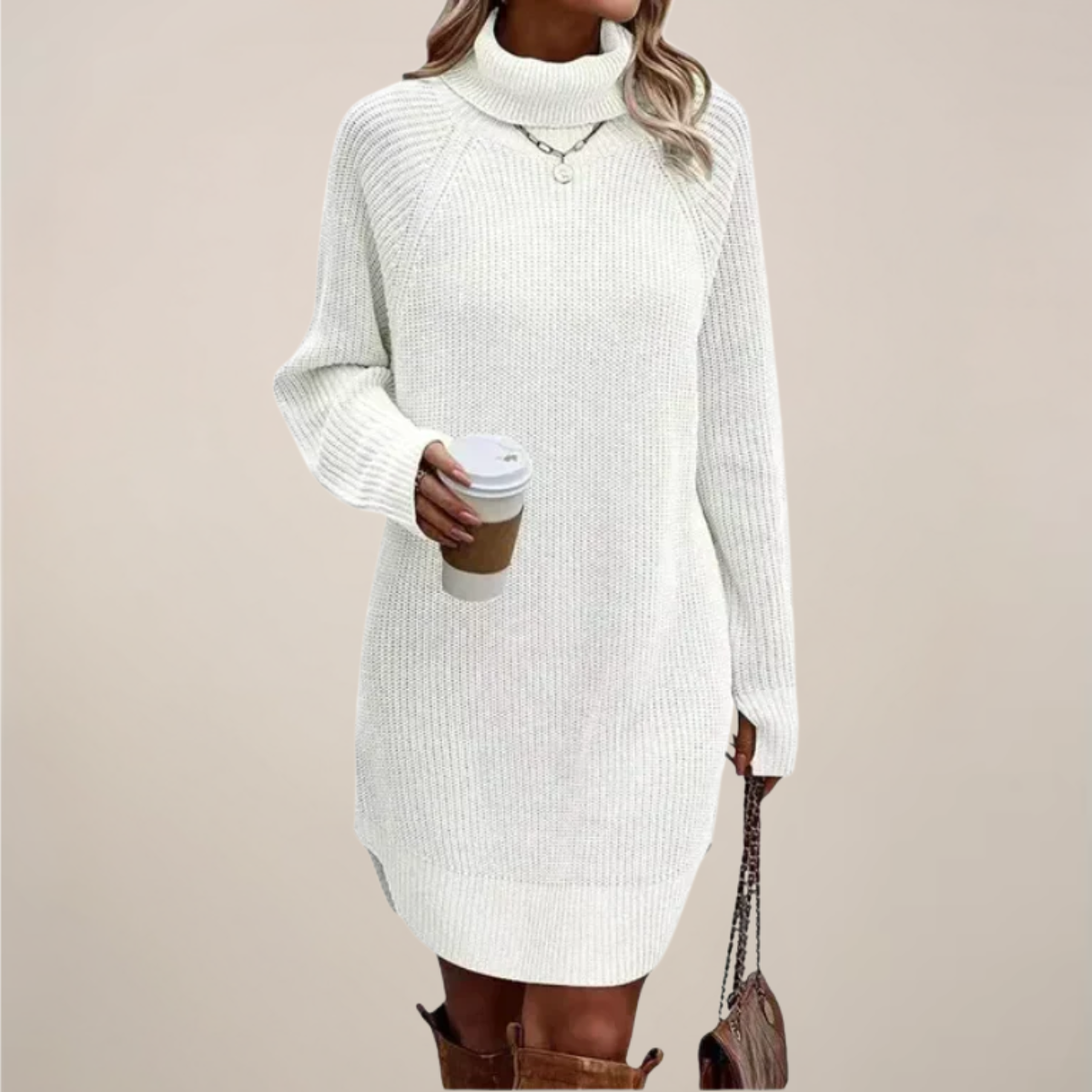 Pamela - Women's Turtleneck-Sweater Dress with langen Sleeves