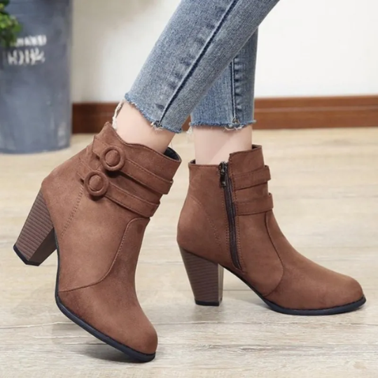 Lucy - Women's High-Heel-Ankle Boots with Buckle and Zip