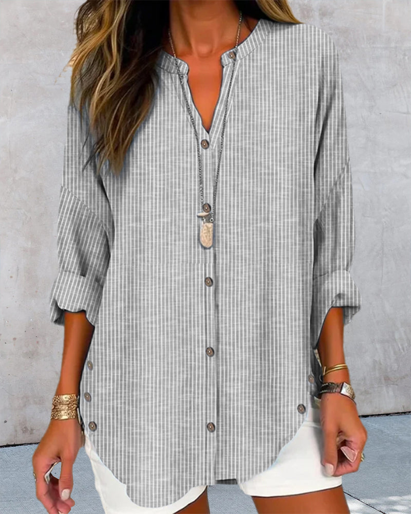 Patricia - Women's Relaxed Striped Hemdbluse with Button Placket