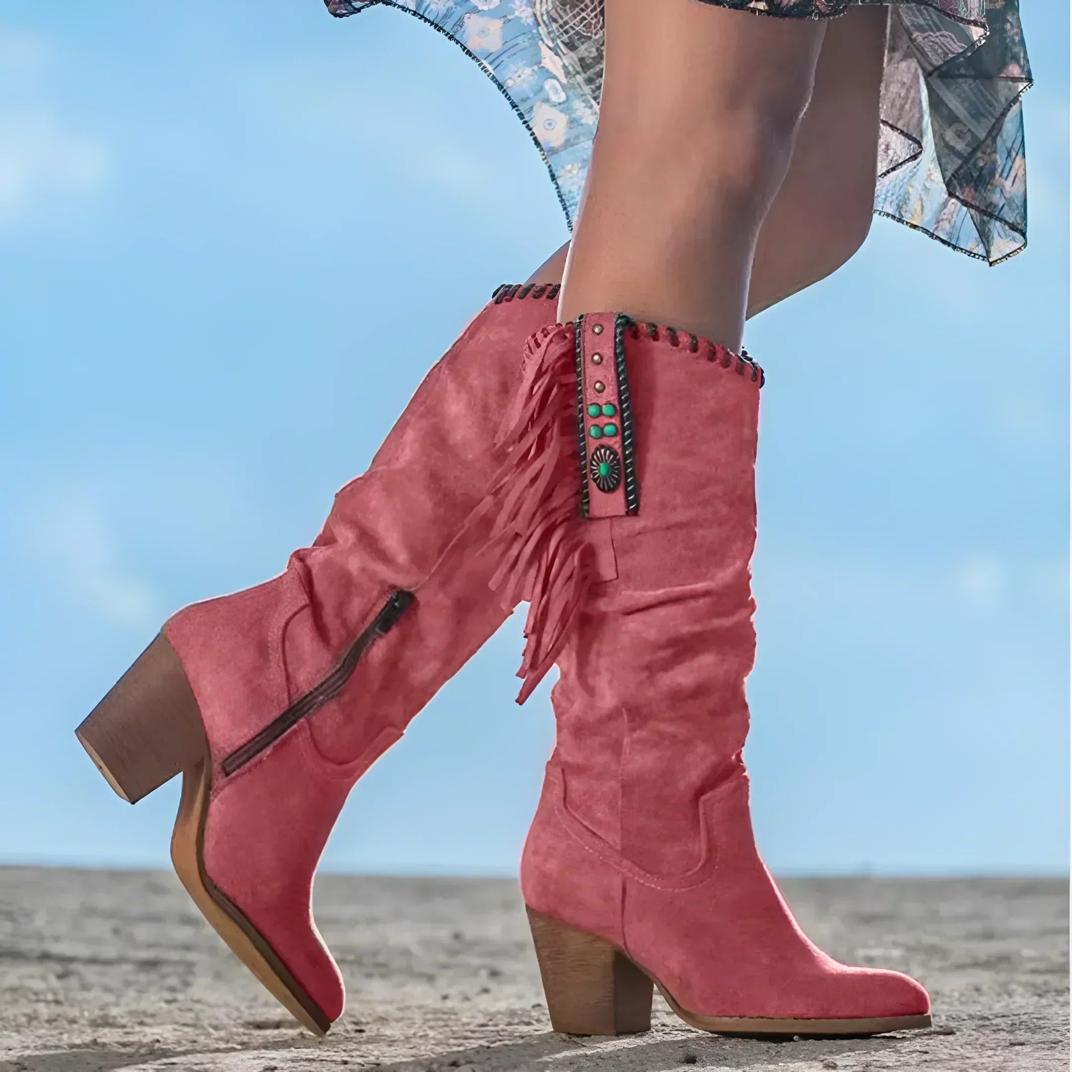 Abigail - Women's Western-Boots with Fransen and klobigem Heel