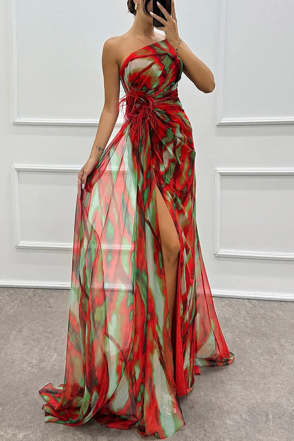 Lorraine - Women's Off-Shoulder Evening Dress with high Slit in Maxi Length