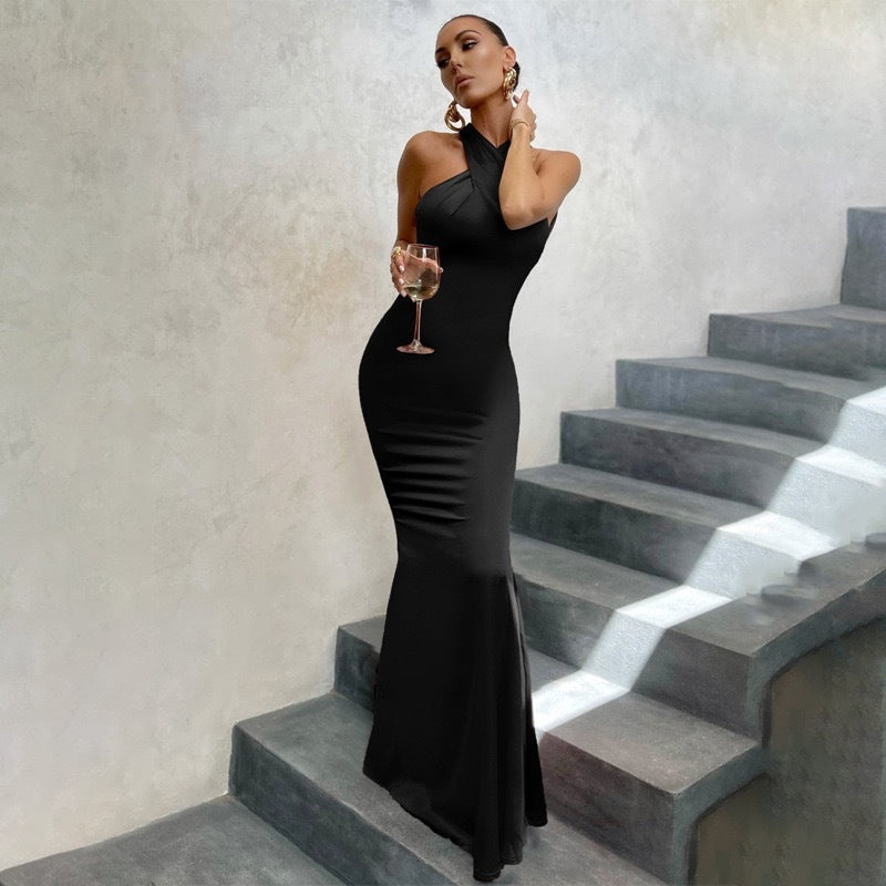 Amber - Women's Fishtail Dress with Open Back and Fitted Cut