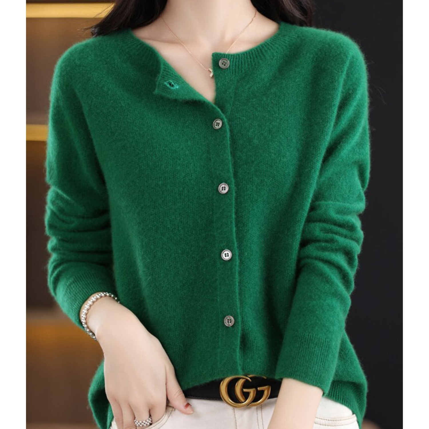 Laura - Women's Cardigan with Classic Button Placket