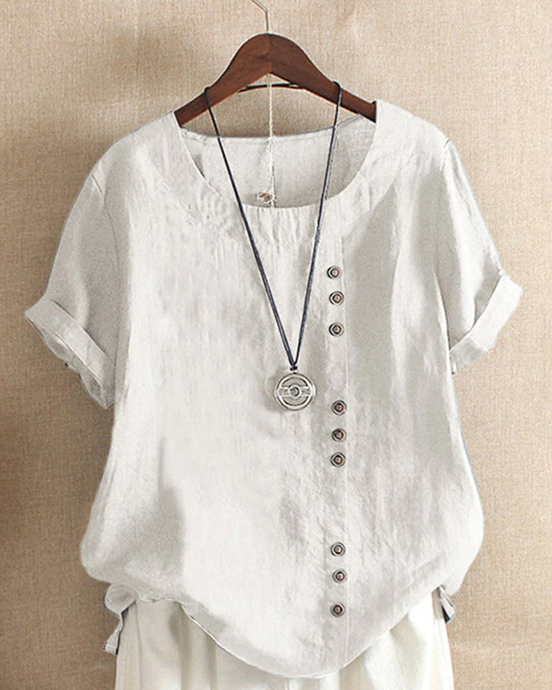 Ruby - Women's Casual Blouse with Button Detail and Short Sleeve