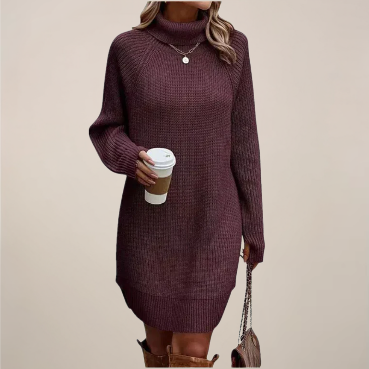 Pamela - Women's Turtleneck-Sweater Dress with langen Sleeves