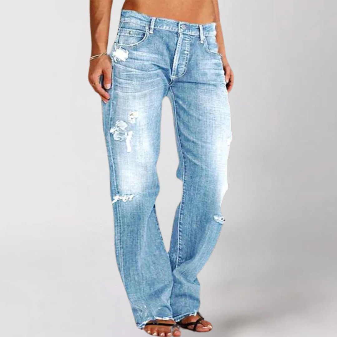 Joanna - Women's Destroyed High-Waist Straight Jeans