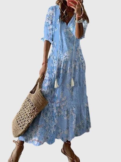 Alison - Women's Boho Maxi Dress with V-Neck