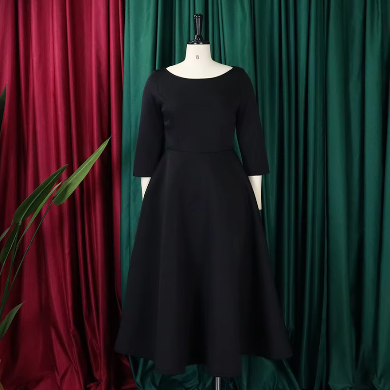 Abigail - Women's Schlichtes Midi-Dress with Rundhalsausschnitt