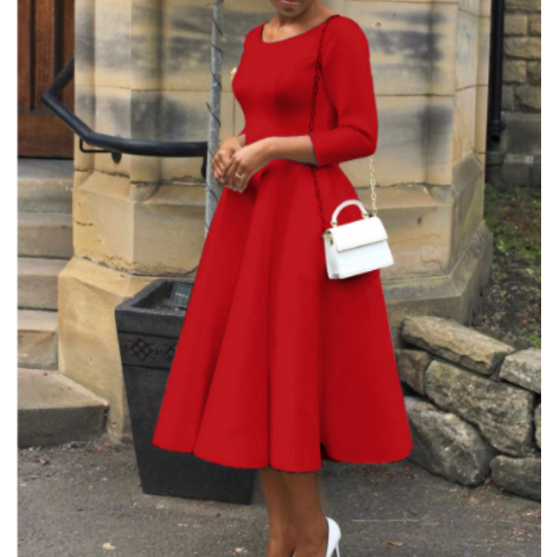 Abigail - Women's Schlichtes Midi-Dress with Rundhalsausschnitt