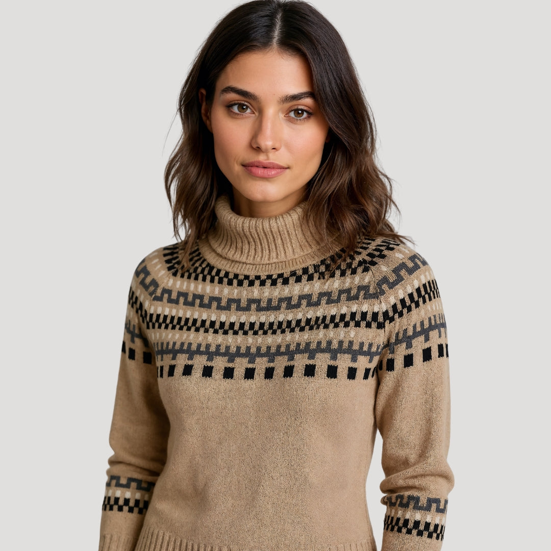 Evie - Women's Spring Patterned Turtleneck-Knit Sweater