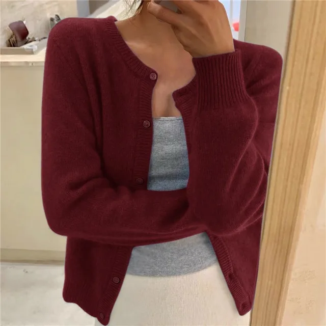 Chloe - Women's Cardigan with Rundhalsausschnitt and langen Sleeves