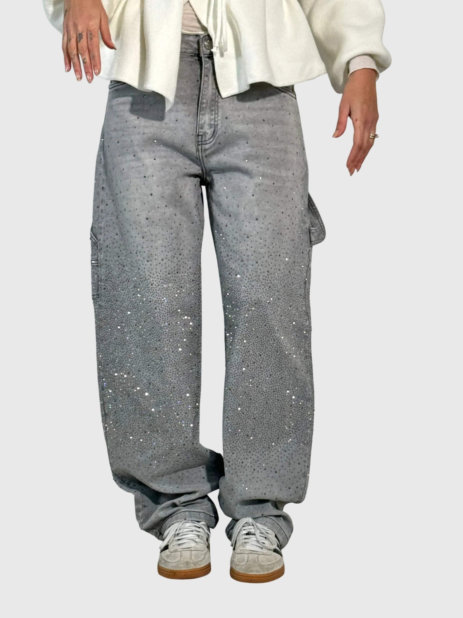 Beth - Women's Glittery Diamant Denim Trousers