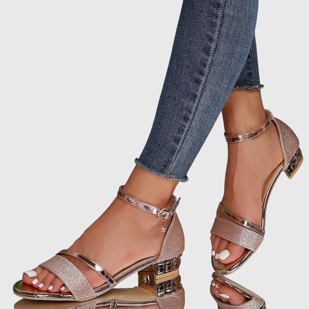Caitlin - Women's Sandals with Open Lace and Block Heel