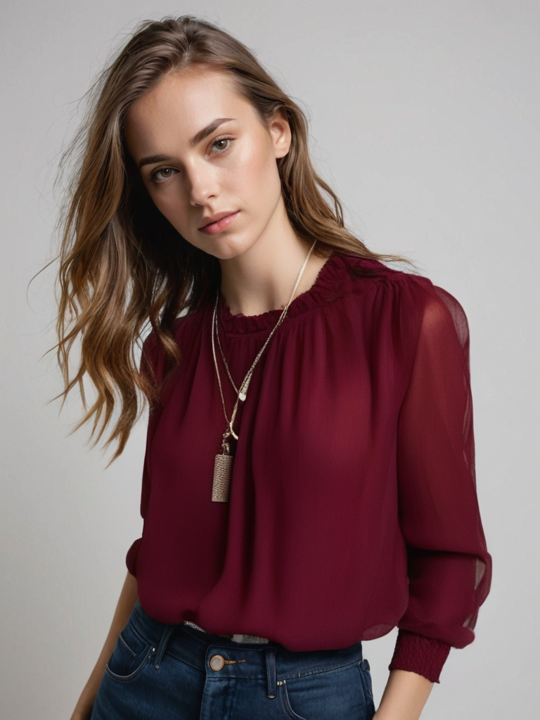 Abigail - Women's Elegant Long Sleeve Blouse with Ruffle