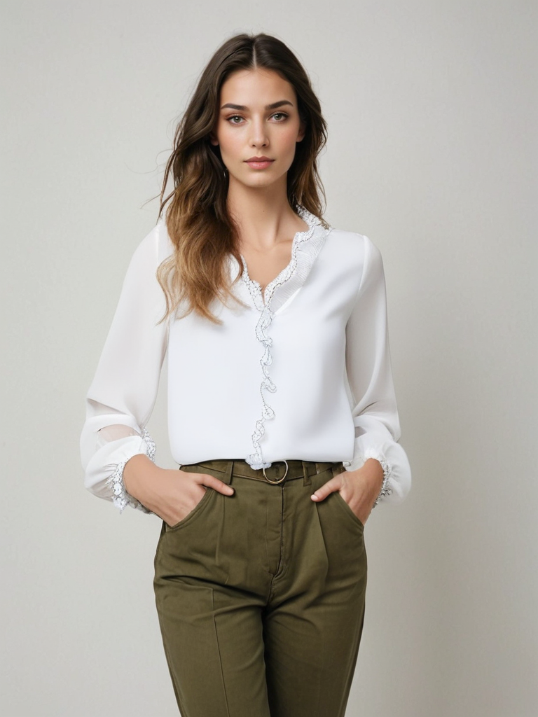 Abigail - Women's Elegant Long Sleeve Blouse with Ruffle