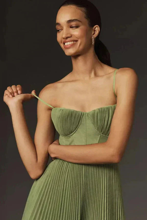 Rebecca - Women's Pleated Straps Maxi Dress