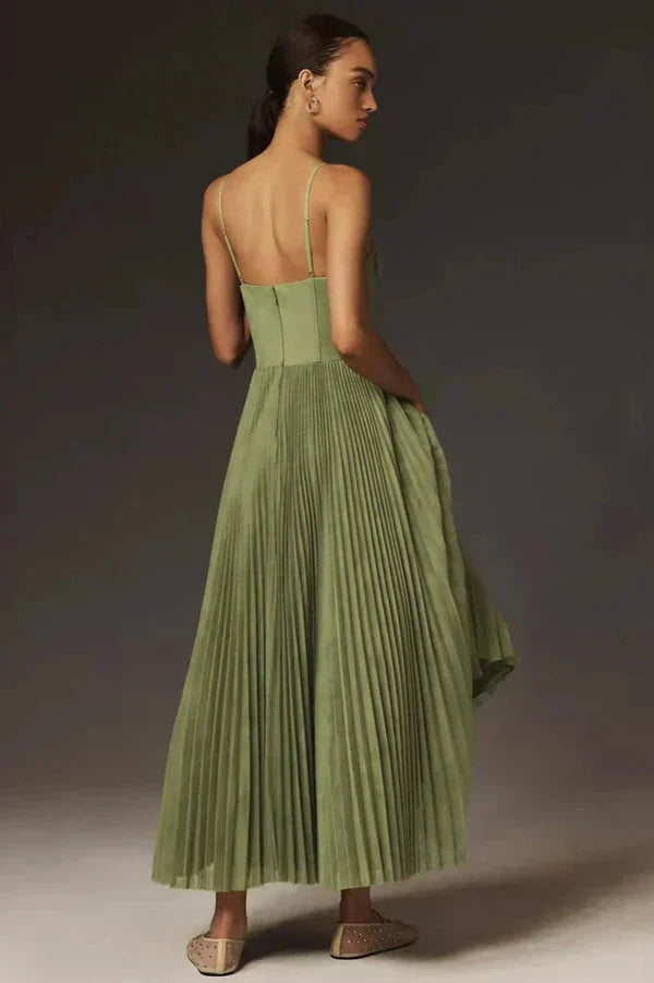 Rebecca - Women's Pleated Straps Maxi Dress