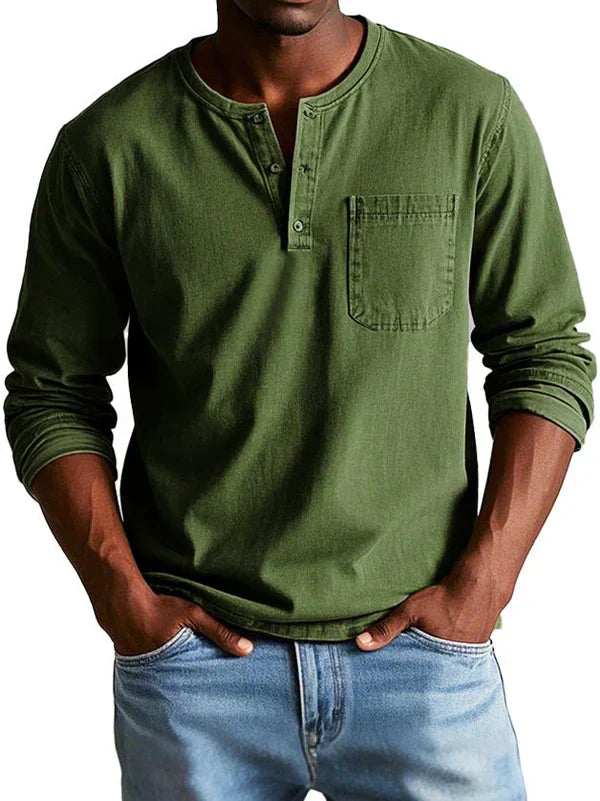 Glen - Men's Casual Long Sleeve-Henleyshirt
