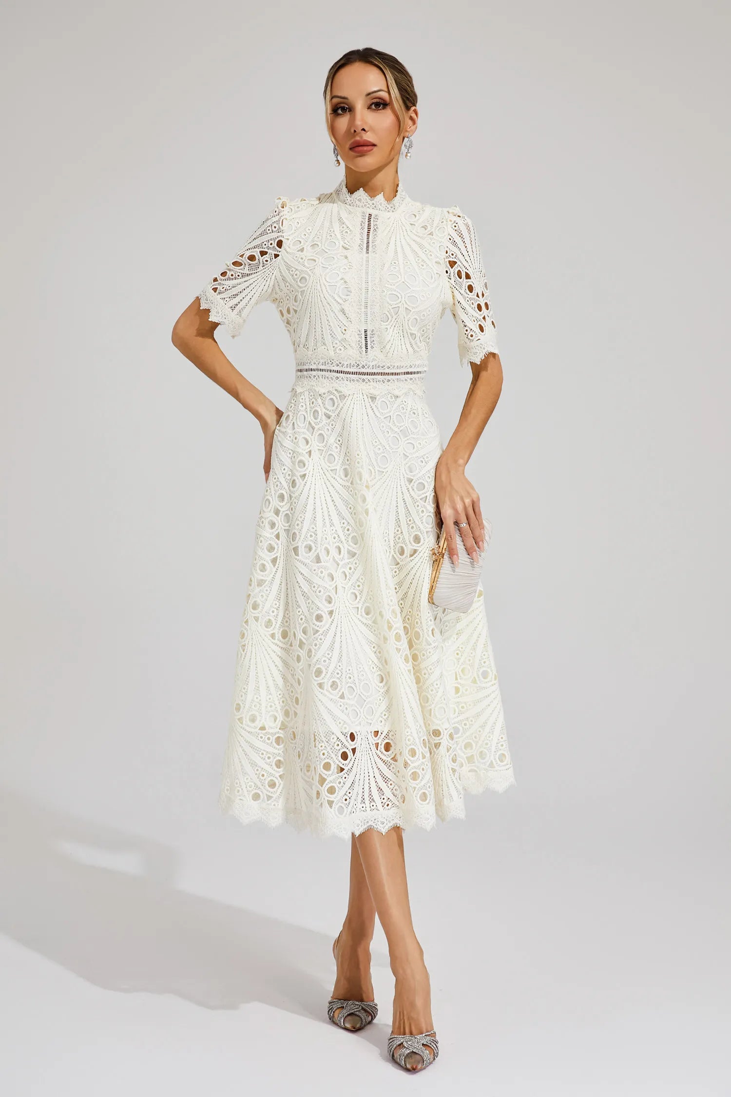 Victoria - Women's Chic Lace Midi Dress