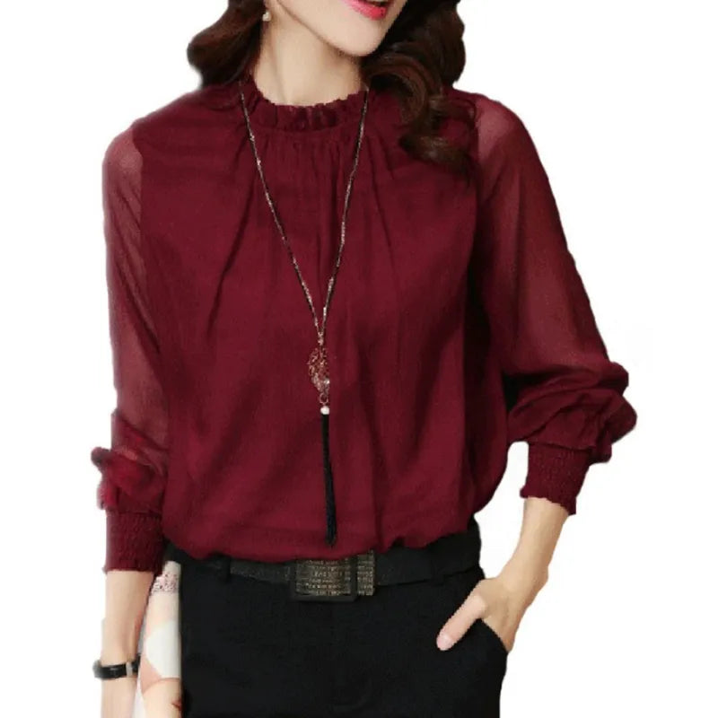 Abigail - Women's Elegant Long Sleeve Blouse with Ruffle