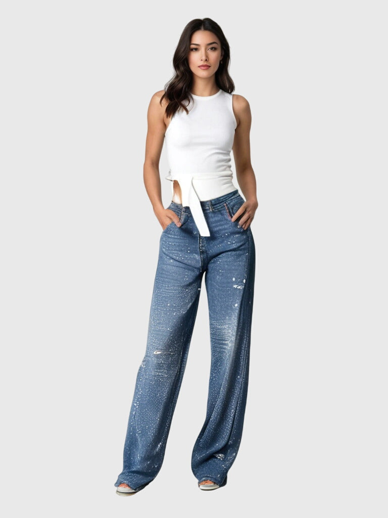 Beth - Women's Glittery Diamant Denim Trousers