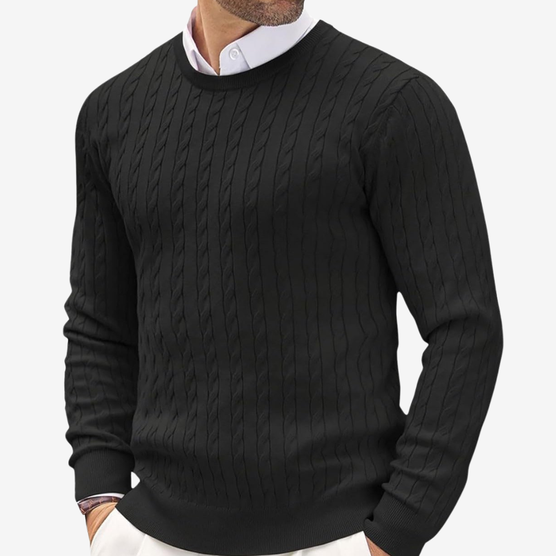 Henry - Men's Spring Round Neck Knit Sweater with Cable Knit