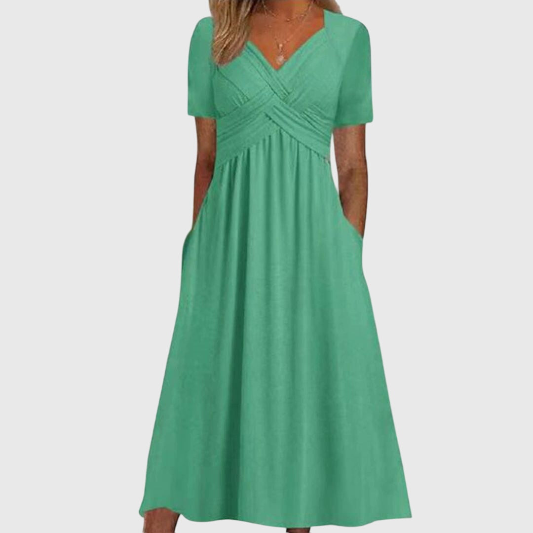 Wendy - Women's Maxi Dress with V-Neck and Short Sleeves