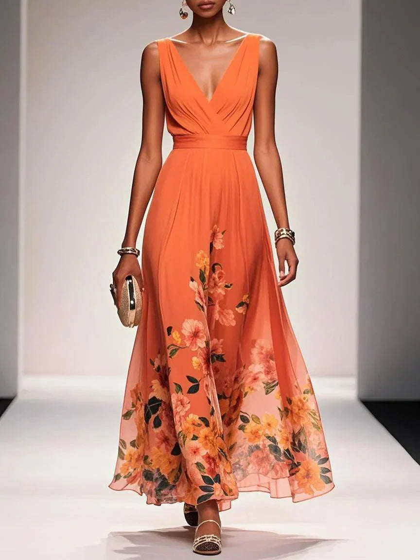 Lucy - Women's Floral Chiffon Summer Maxi Dress