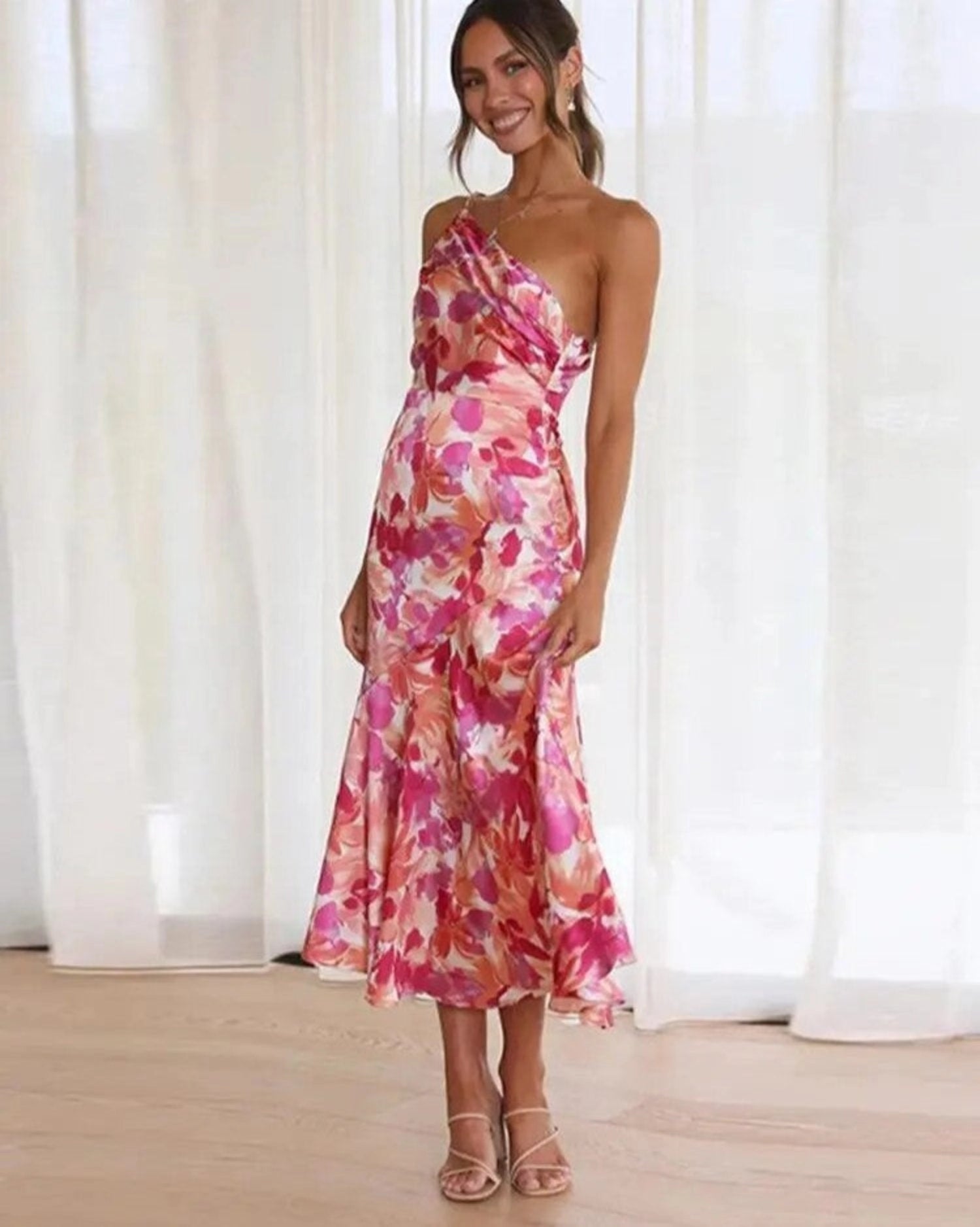 Eva - Women's Summer Maxi Dress with asymmetric Cut and Floral Print