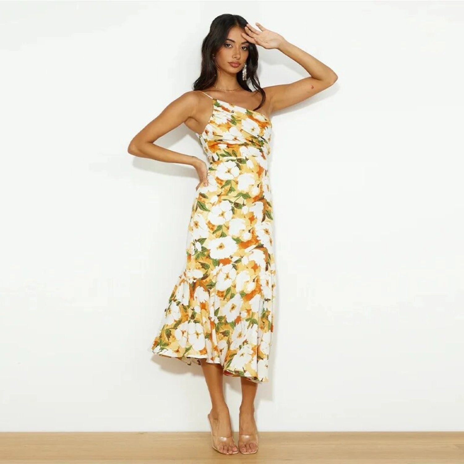 Eva - Women's Summer Maxi Dress with asymmetric Cut and Floral Print