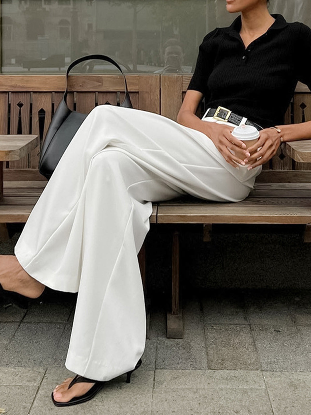 Laura - Women's Pleated Front Wide-Trousers with Belt