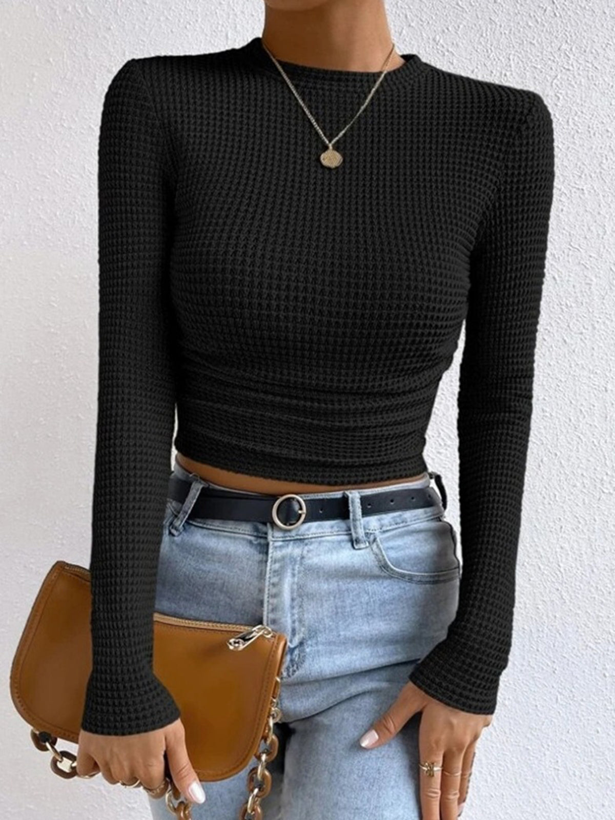 Rebecca - Women's Long Sleeve Crop-Top Aus Waffelstrick