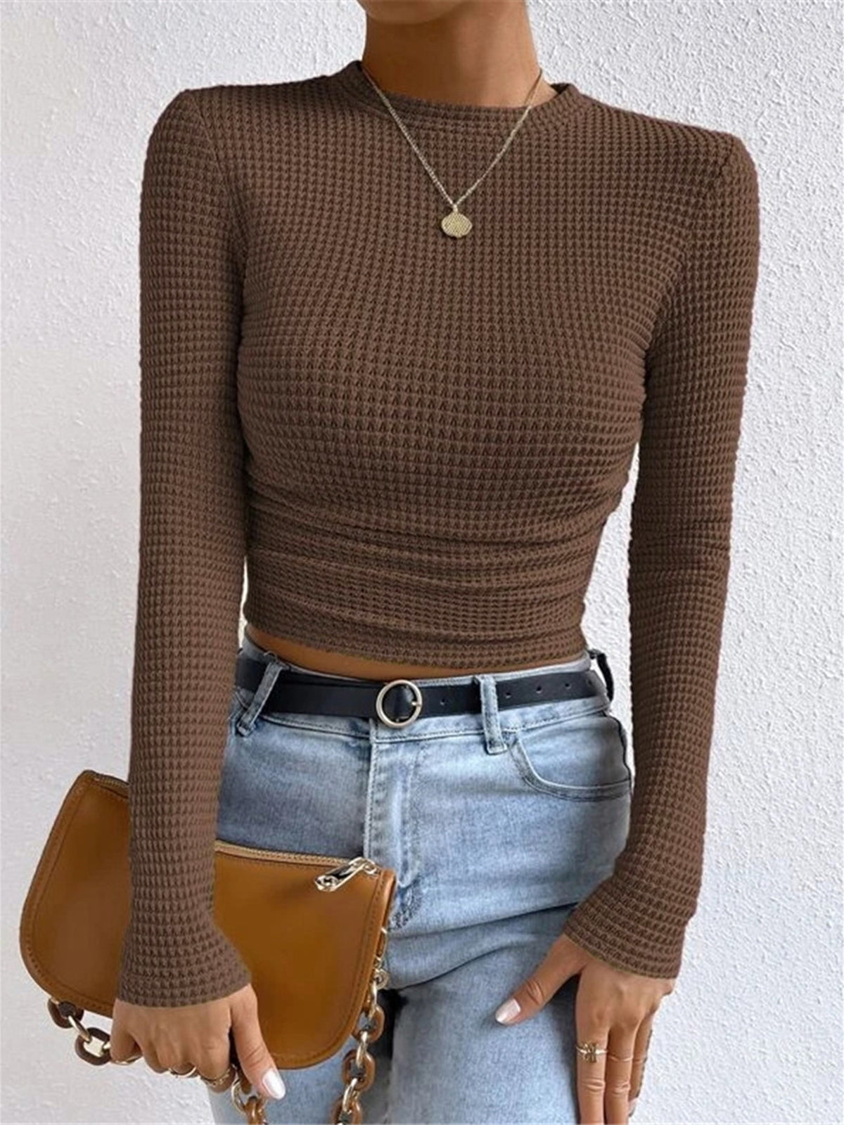 Rebecca - Women's Long Sleeve Crop-Top Aus Waffelstrick
