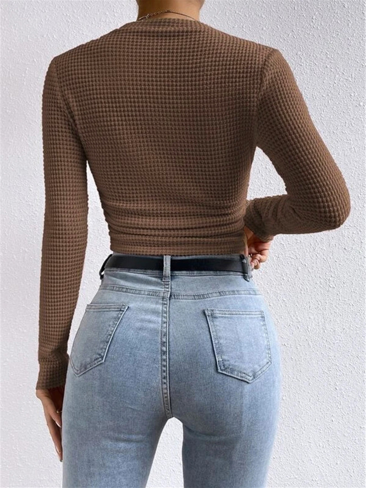 Rebecca - Women's Long Sleeve Crop-Top Aus Waffelstrick