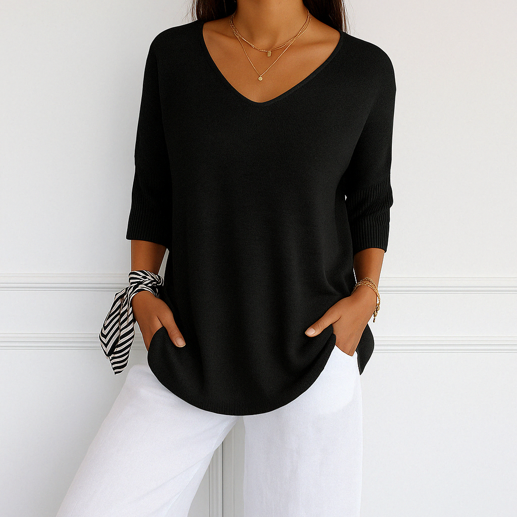 Eliza - Women's Sweater with V-Neck and Short Sleeve