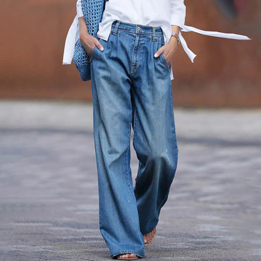 Olivia - Women's High-Waist Wide Geschnittene Jeans