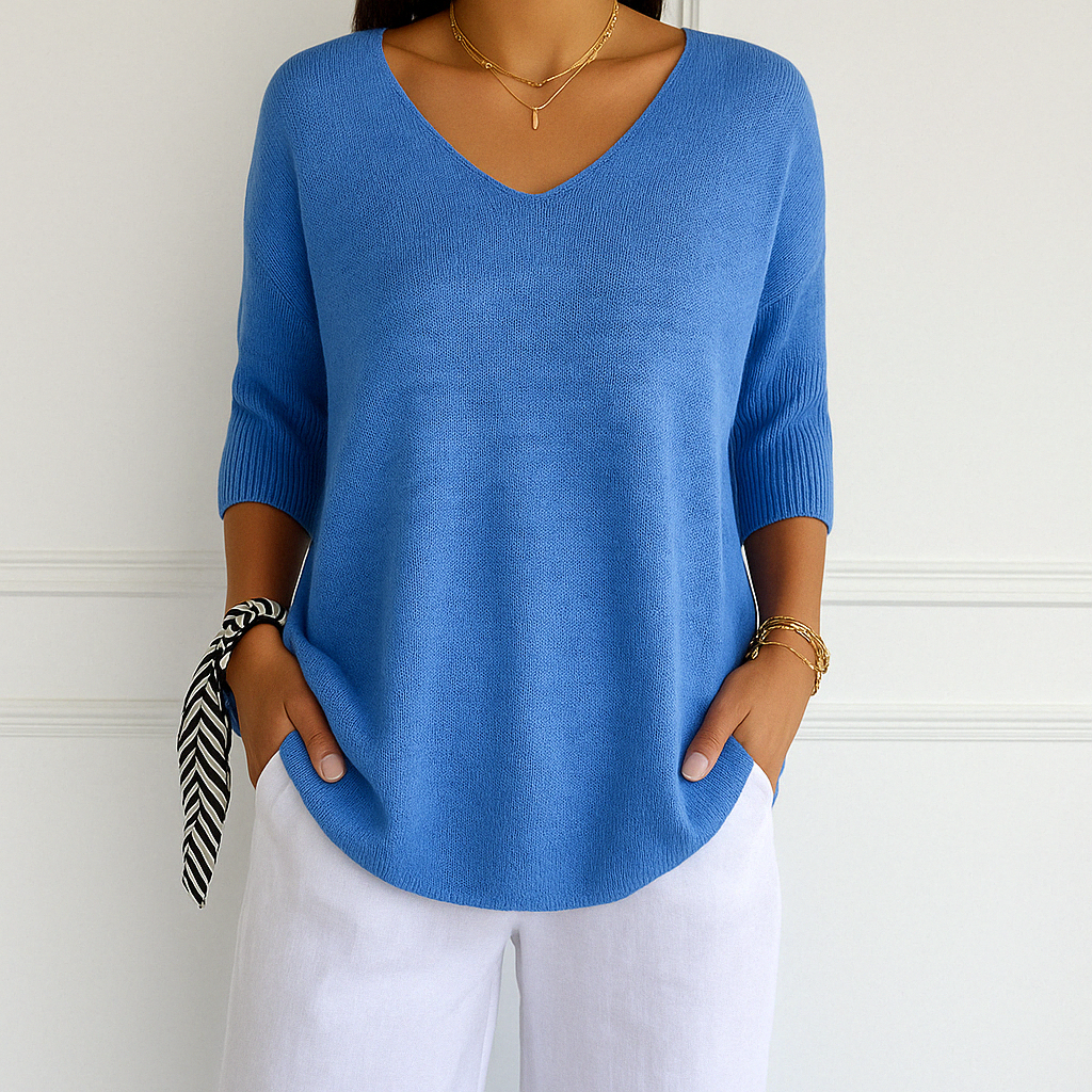 Eliza - Women's Sweater with V-Neck and Short Sleeve