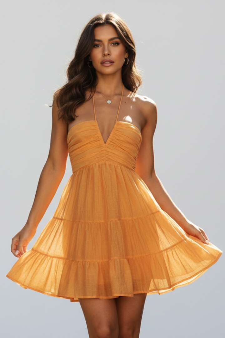 Ruby - Women's Halterneck-Minikeid with gestuftem Ruffle Skirt
