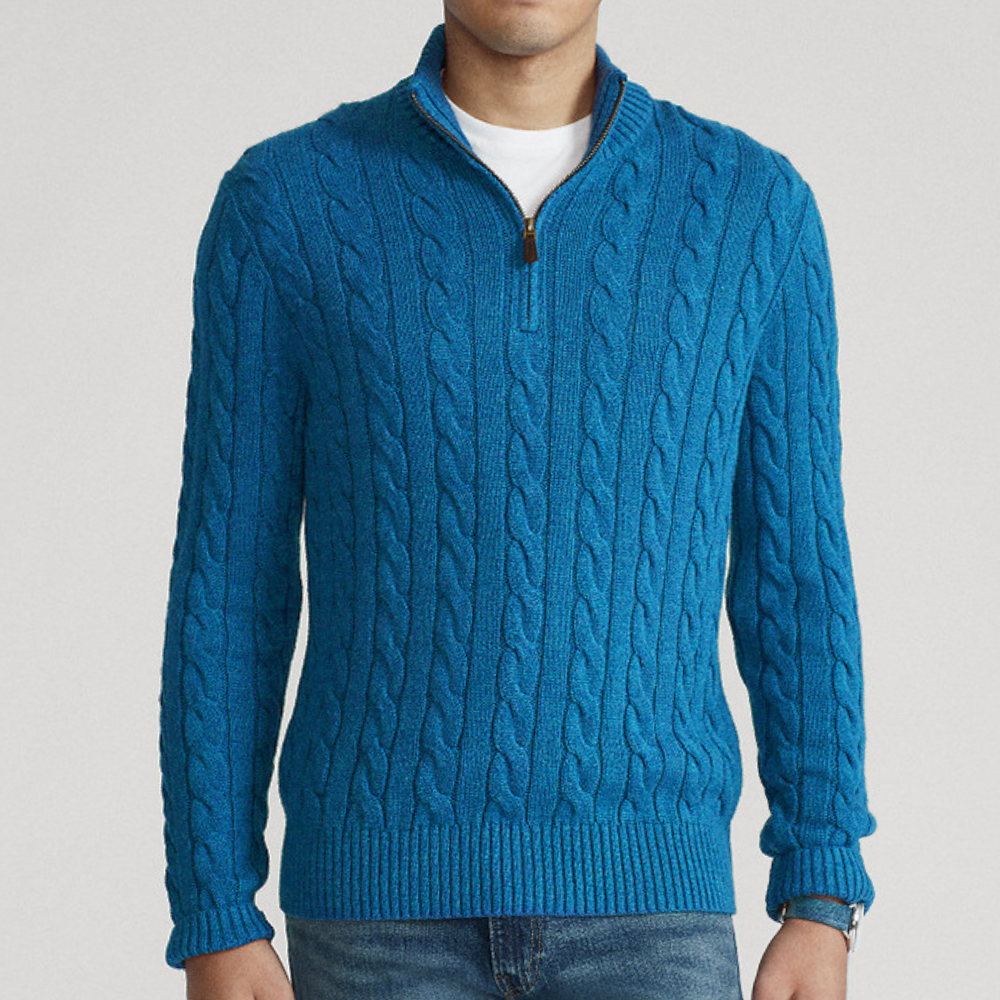 Sebastian - Men's Spring Quarter-Zip Knit Sweater with Cable Knit