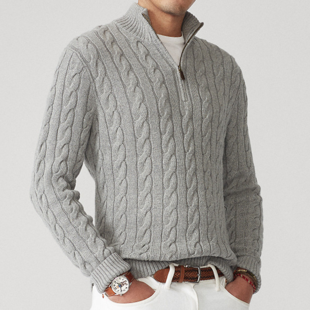 Sebastian - Men's Spring Quarter-Zip Knit Sweater with Cable Knit