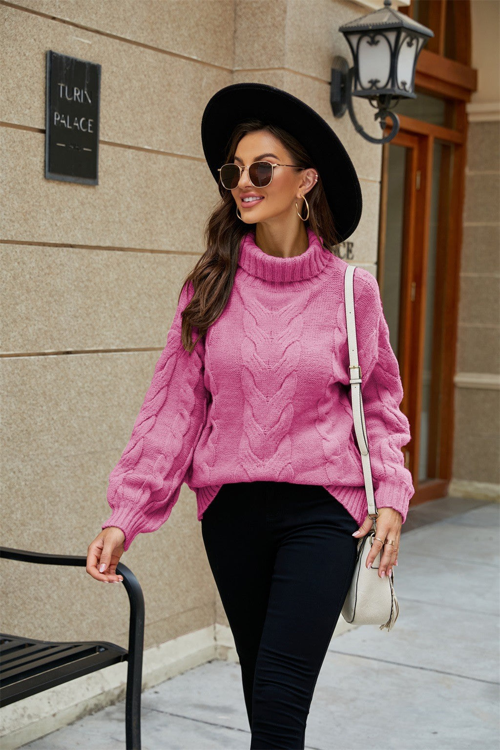 Amelia - Women's Spring Turtleneck Sweater with Cable Knit-Knit