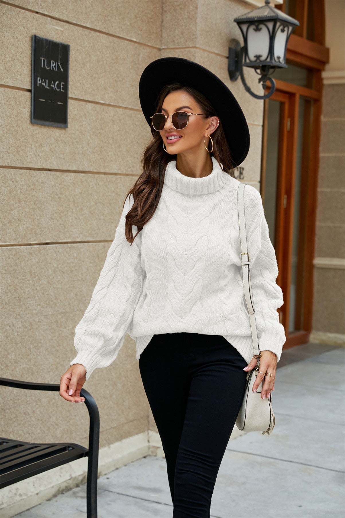 Amelia - Women's Spring Turtleneck Sweater with Cable Knit-Knit