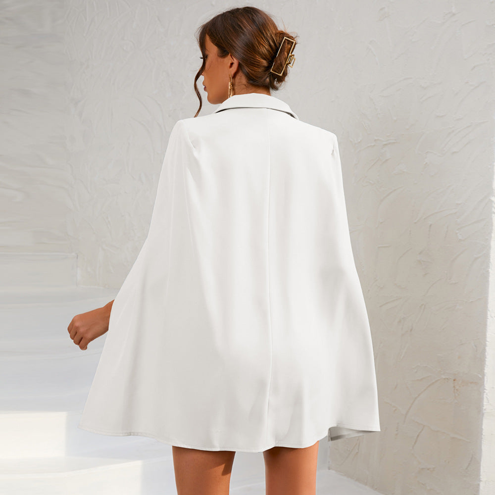 Joyce - Women's Cape-Blazer-Mini Dress with Gold Buttons